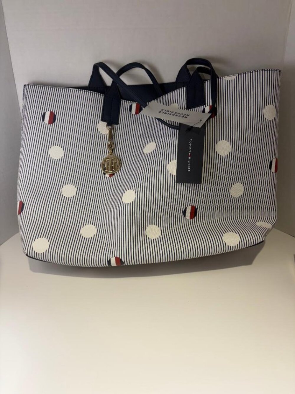 NWT Tommy Hilfiger Reversible Tote Bag with Logo Charm